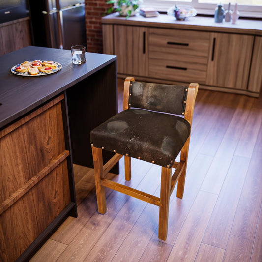 Dark Brown Acid Washed Cowhide Barstool with Low Back (2 or 3 Pack) Counter-Height