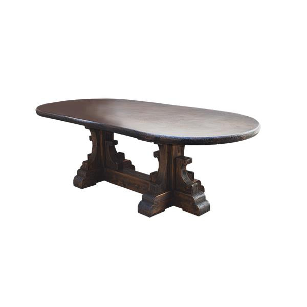 Sonora Estate Oval Dining Table | Copper Top & Hand-Carved Wood Base | 85x40x31