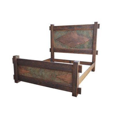 WyldRidge Southwest Rustic Handcarved Wood Bed Walnut with Copper Inlay Panels - Includes Full Service Delivery