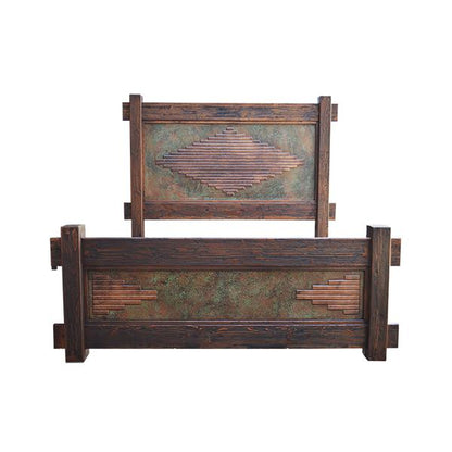 WyldRidge Southwest Rustic Handcarved Wood Bed Walnut with Copper Inlay Panels - Includes Full Service Delivery
