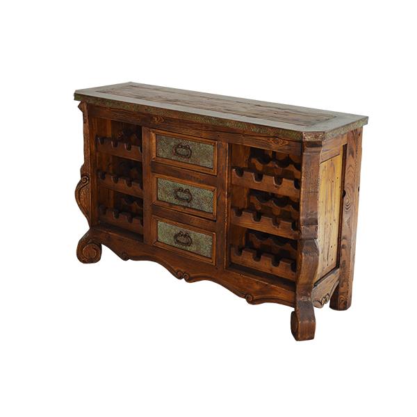 Elena Canyon Console, Green Copper Drawers & Top Edge, Wine Storage