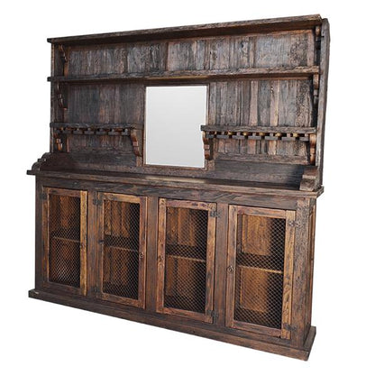 Old West Rustic Bar Hutch with Wine Glass Storage & Display Shelves