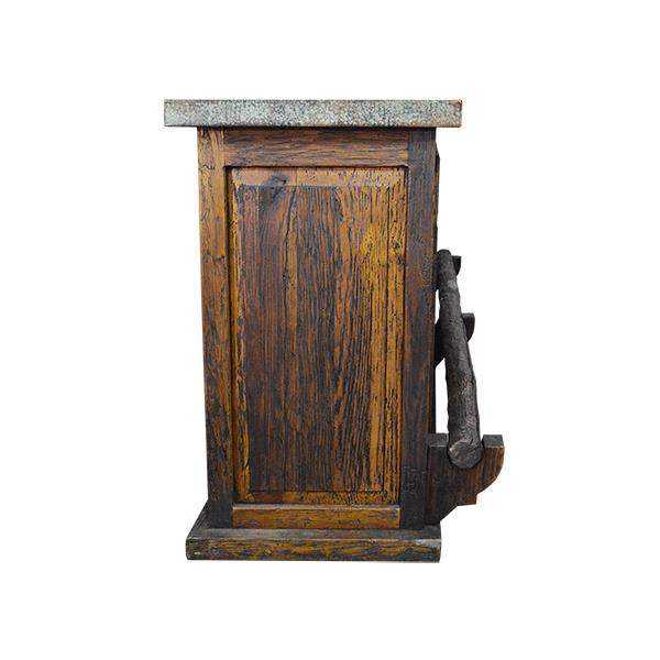 Desert Wind Rustic Home Wooden Bar with Verdi-Gris Copper Panels, Copper Top, & Log Footrail