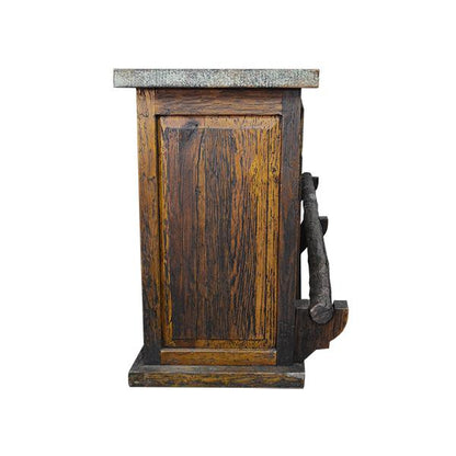 Desert Wind Rustic Home Wooden Bar with Verdi-Gris Copper Panels, Copper Top, & Log Footrail