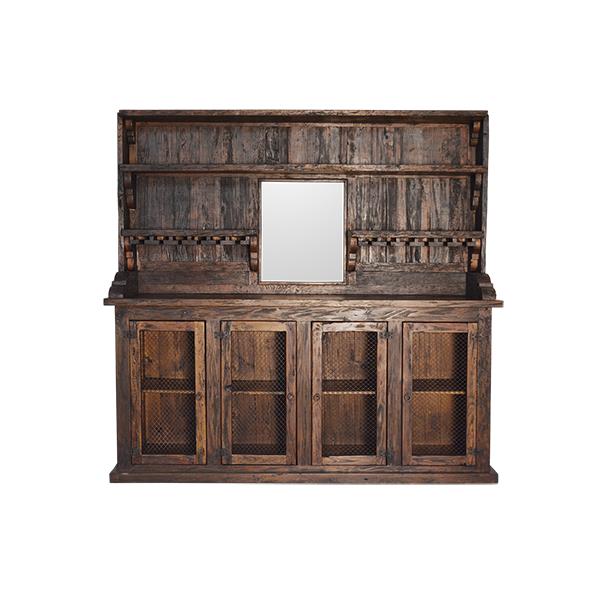 Old West Rustic Bar Hutch with Wine Glass Storage & Display Shelves
