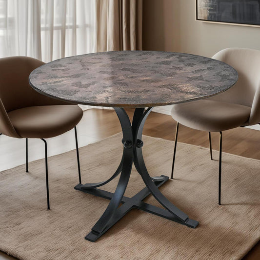 Brass Moon Round Dining Table | Handcrafted Brass Top & Iron Base | 48x30