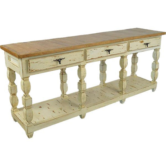 Saddleback Mountain Three Drawer Credenza / Console Table Longhorn Pulls