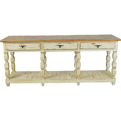 Saddleback Mountain Three Drawer Credenza / Console Table Longhorn Pulls
