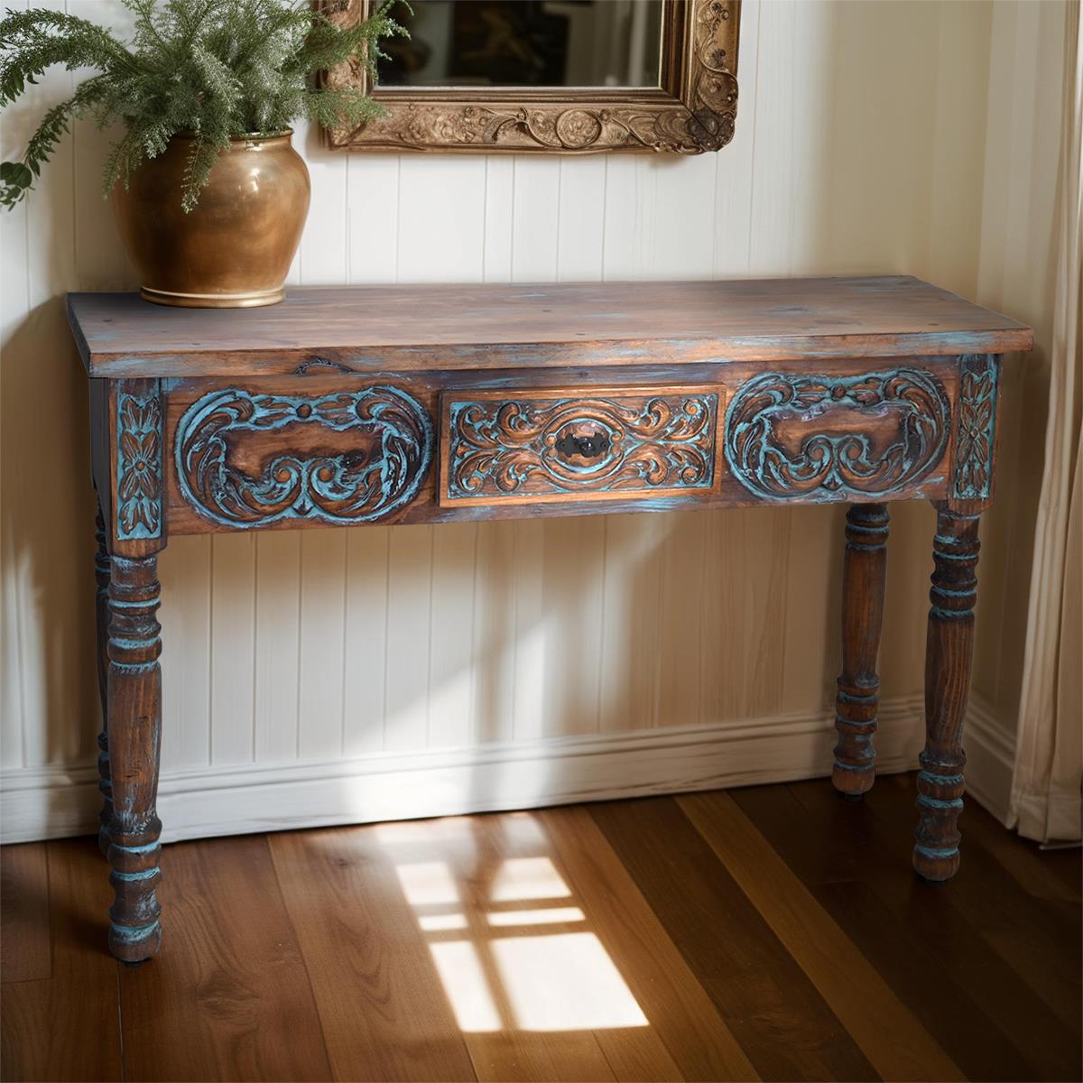 Alpine Basin Artisan Utility Console - Washed Turquoise