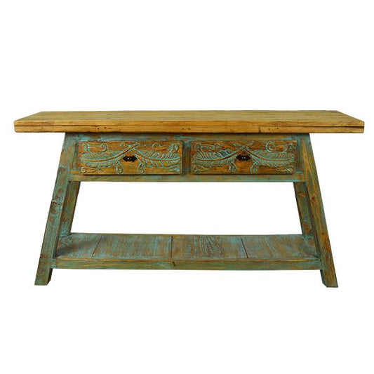 Big Bend Basin Two Drawer Console - Teal Wash