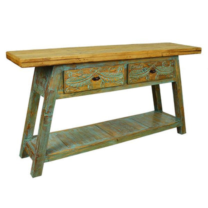 Big Bend Basin Two Drawer Console - Teal Wash