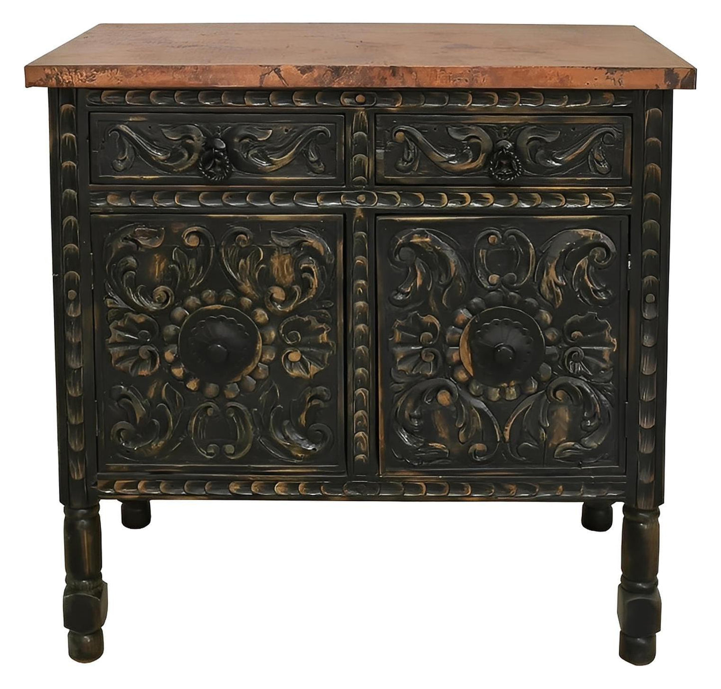 Eagle Basin Utility Cabinet With Two Drawers And Two Doors, Copper Top