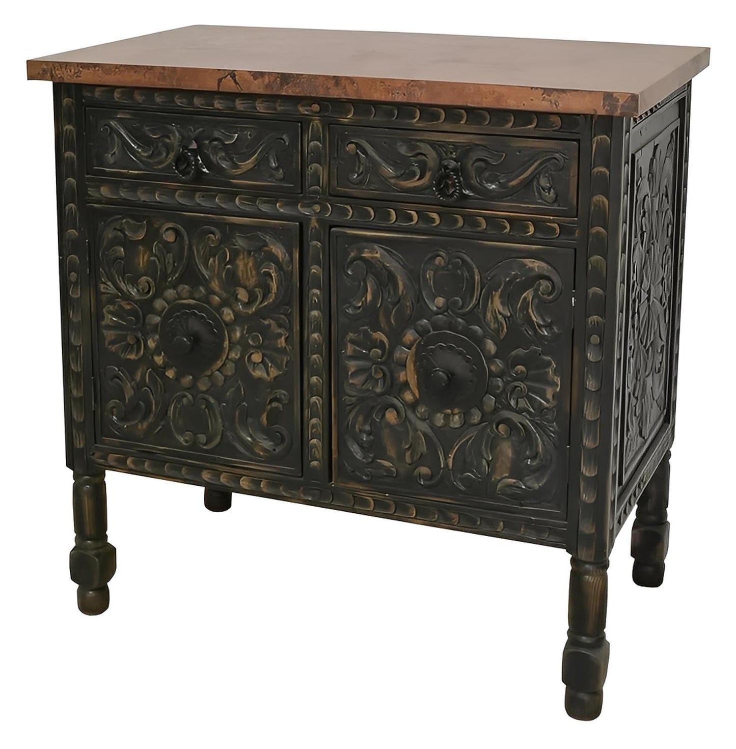 Eagle Basin Utility Cabinet With Two Drawers And Two Doors, Copper Top