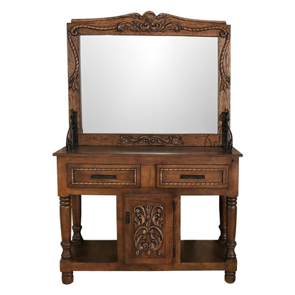 Bear Draw Carved Dresser / Hall Tree With Mirror