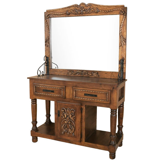 Bear Draw Carved Dresser / Hall Tree With Mirror