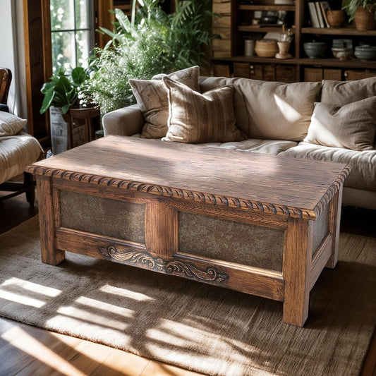 Guero Weathered Wood Trunk Coffee Table | 21 x 26 x 54