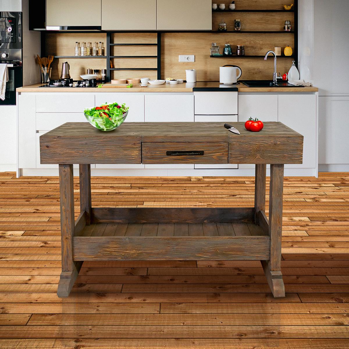 Valley Ridge Wood Kitchen Island With Pot Storage Base And Cutlery Drawer