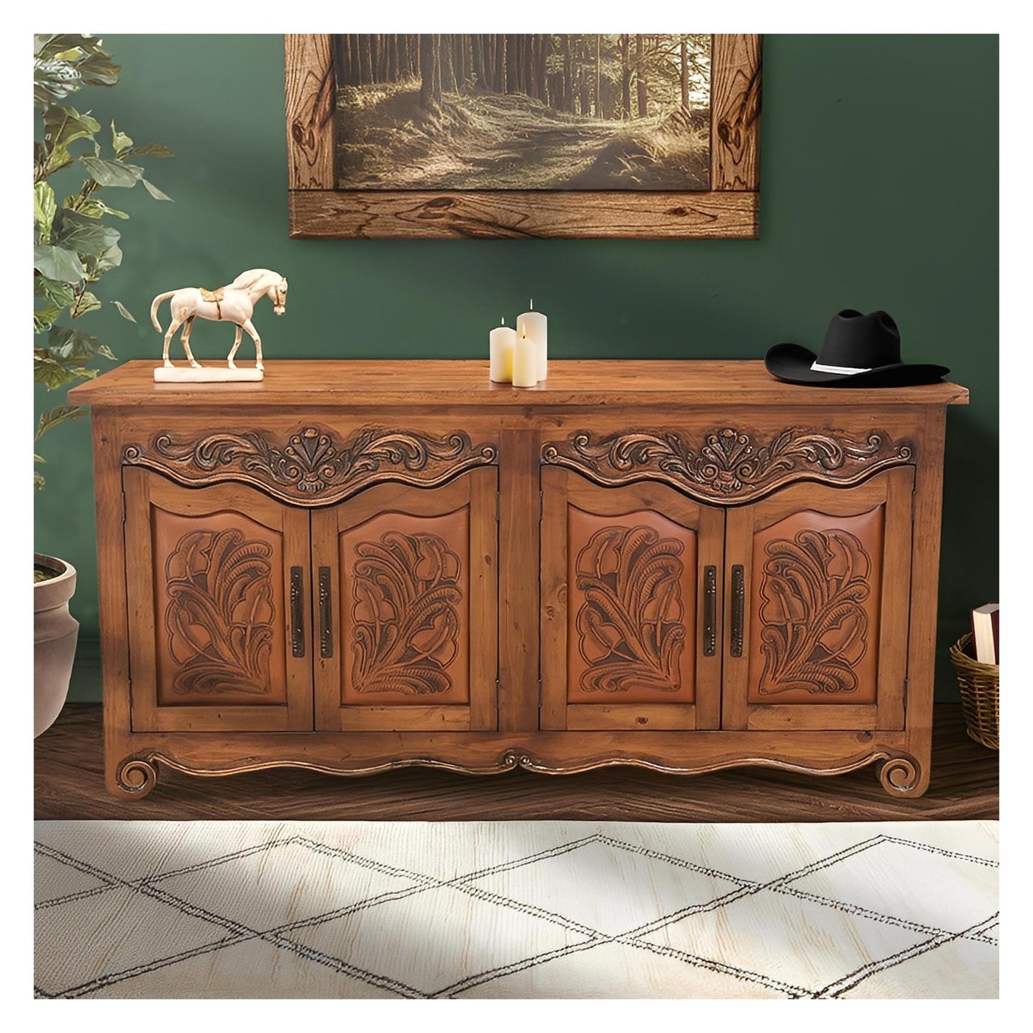 Karnes Basin Buffet With Tooled Leather Padded Door Inserts