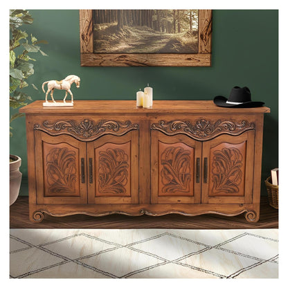 Karnes Basin Buffet With Tooled Leather Padded Door Inserts