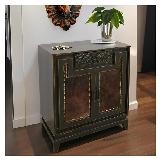 San Saba Basin Two-Door Utility Cabinet With Brindle Cowhide Panels