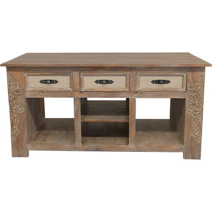 Wolf Canyon Kitchen Island With Double-Side Drawers, Hand Carving And Storage Shelving