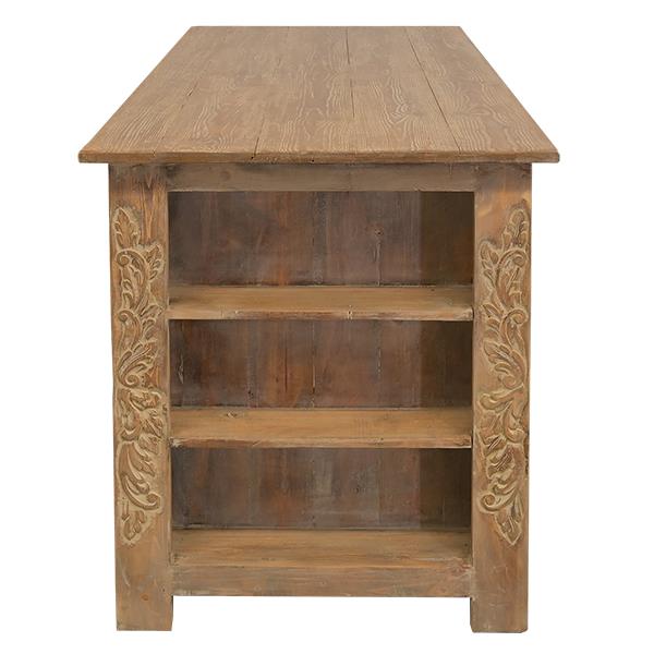 Wolf Canyon Kitchen Island With Double-Side Drawers, Hand Carving And Storage Shelving