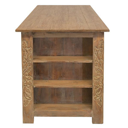 Wolf Canyon Kitchen Island With Double-Side Drawers, Hand Carving And Storage Shelving