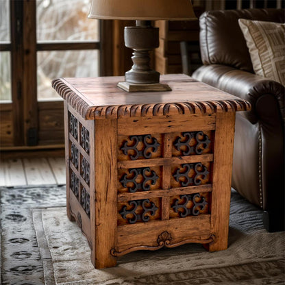 Mission Revival Wooden End Tables (2-Pack) with Decorative Iron Accents