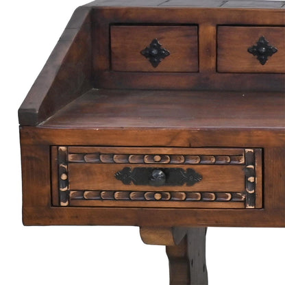 Border Creek Solid Wood Hand-Carved Drafting Desk / Table with Hutch Storage