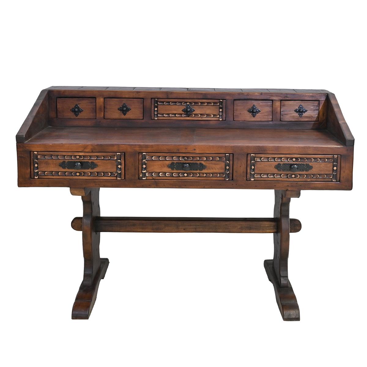 Border Creek Solid Wood Hand-Carved Drafting Desk / Table with Hutch Storage