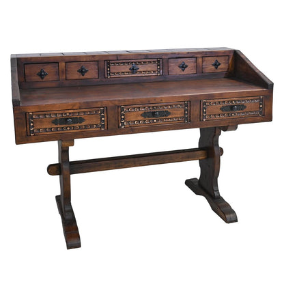 Border Creek Solid Wood Hand-Carved Drafting Desk / Table with Hutch Storage