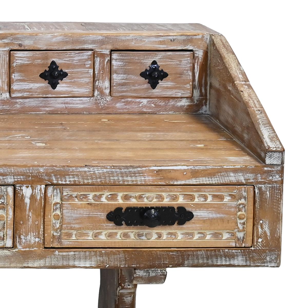 Mason River Solid Wood Hand-Carved Drafting Desk / Table with Hutch Storage