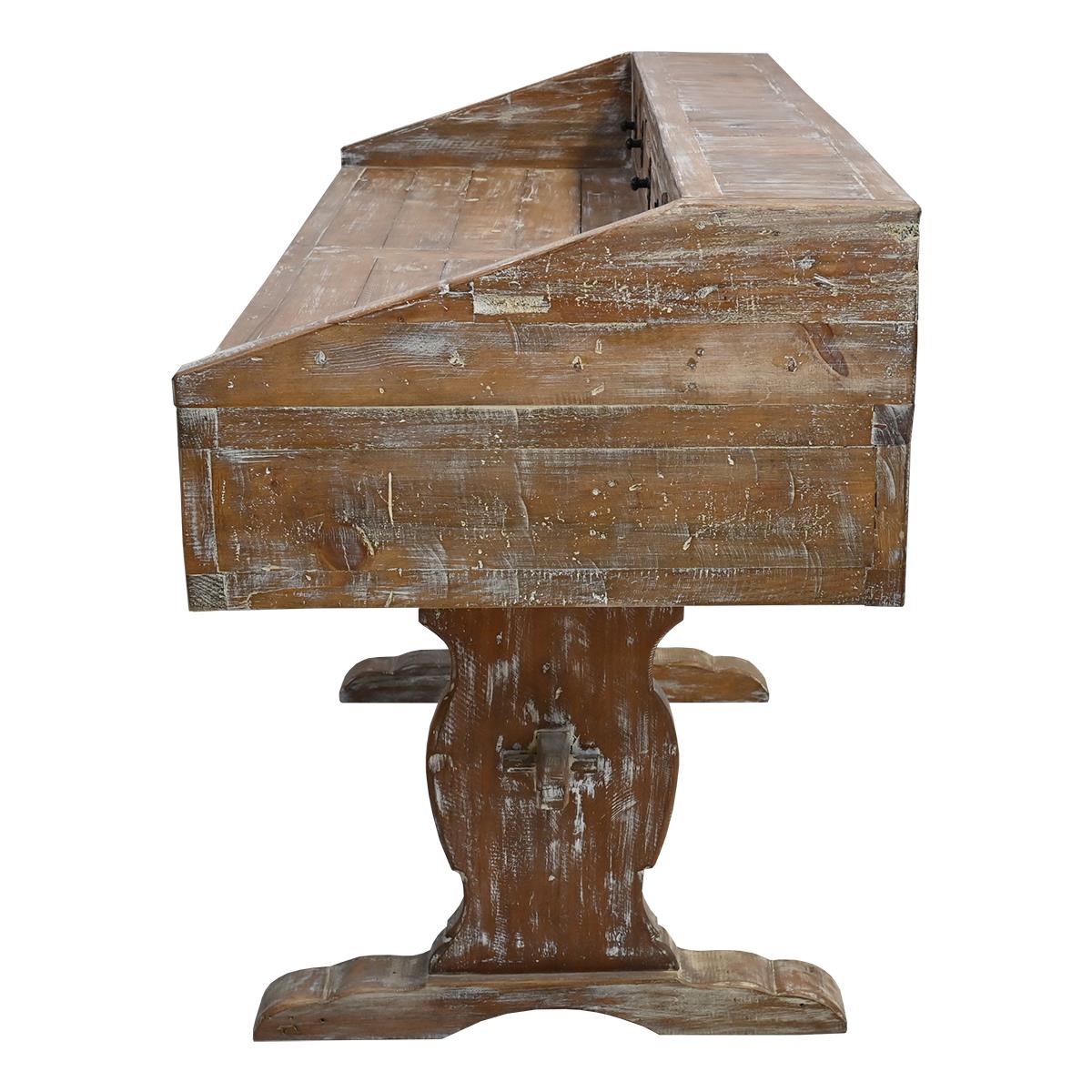 Mason River Solid Wood Hand-Carved Drafting Desk / Table with Hutch Storage