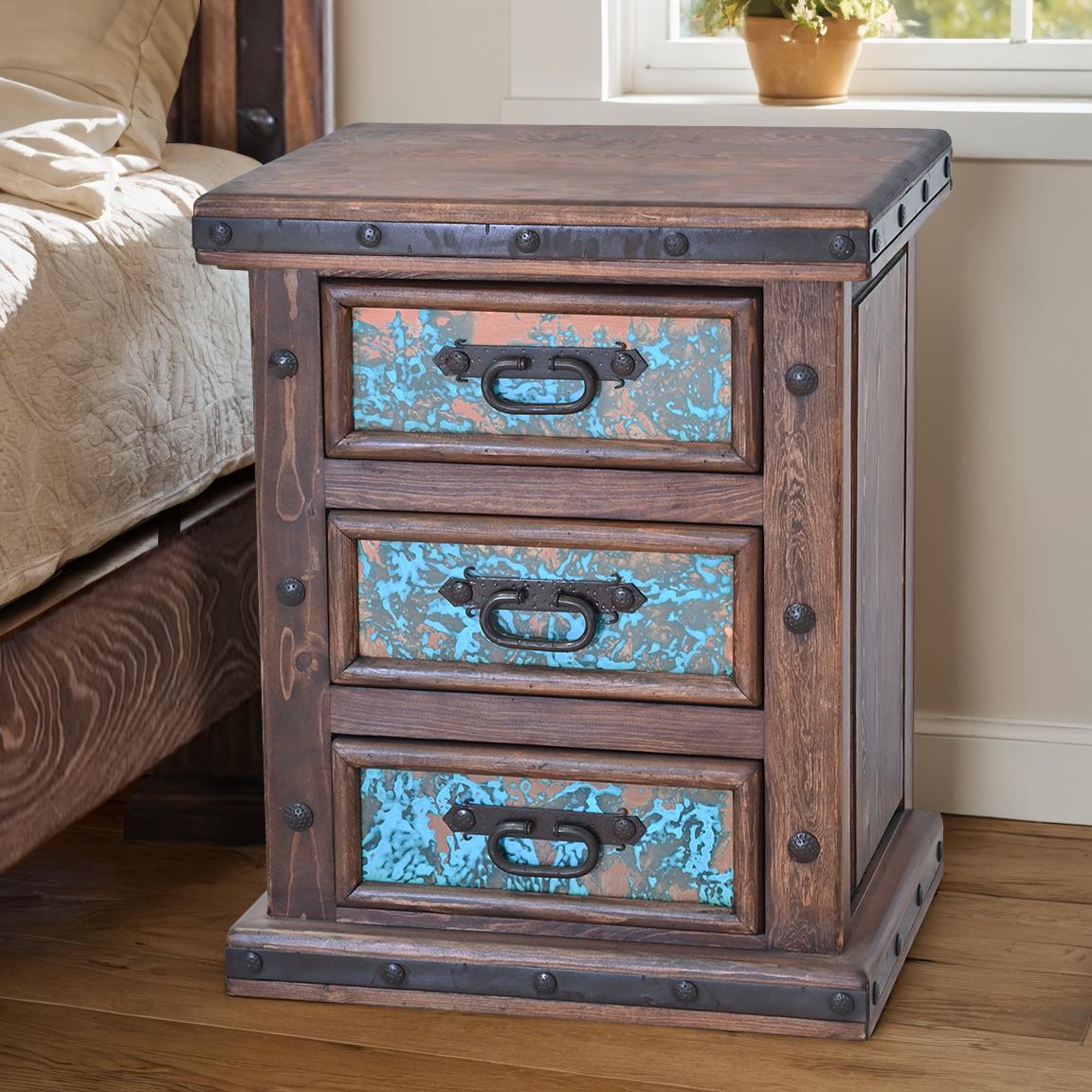 Tierra Turquesa Nightstand With Turquoise Copper Panels
