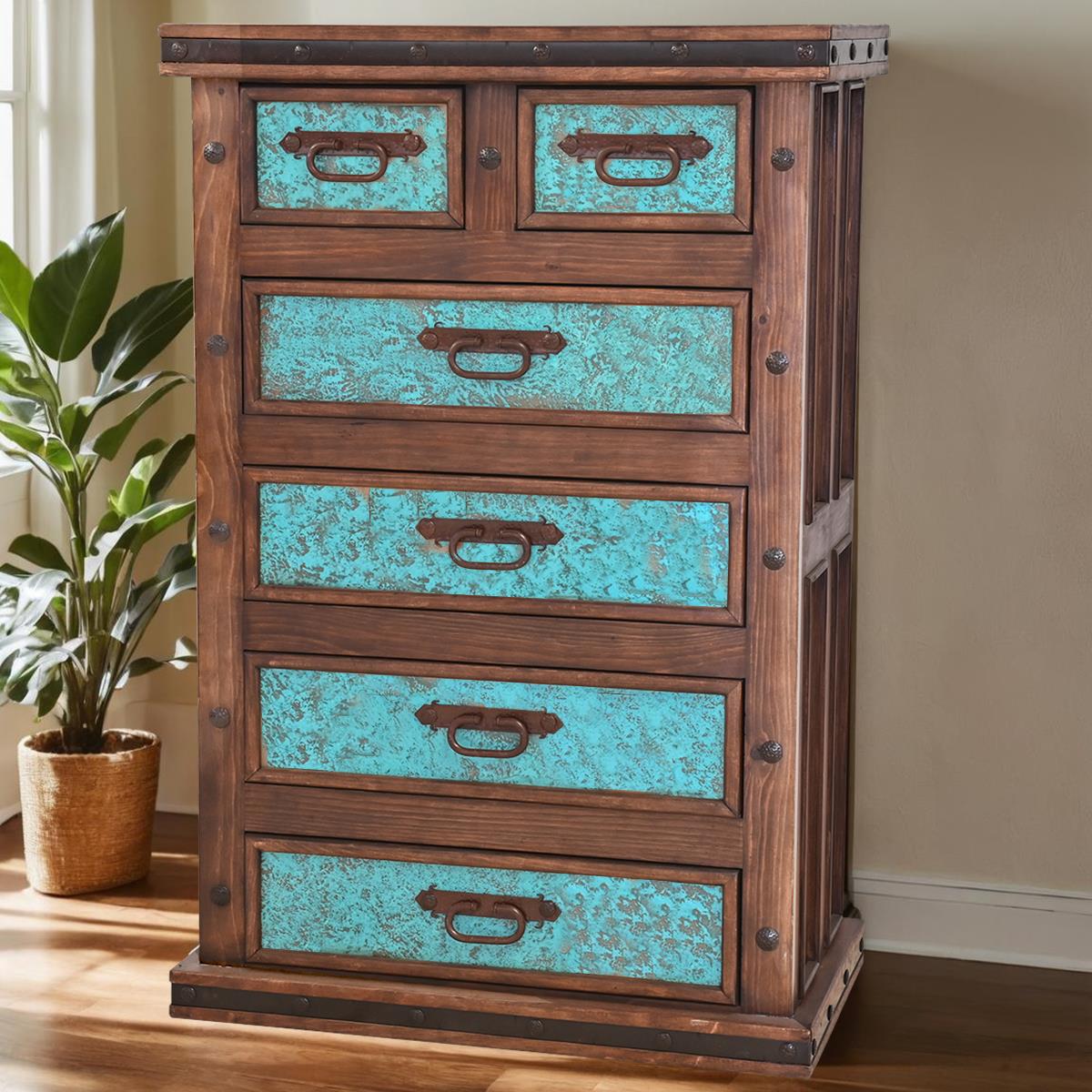 Copper Canyon Chest With Turquoise Copper Panels
