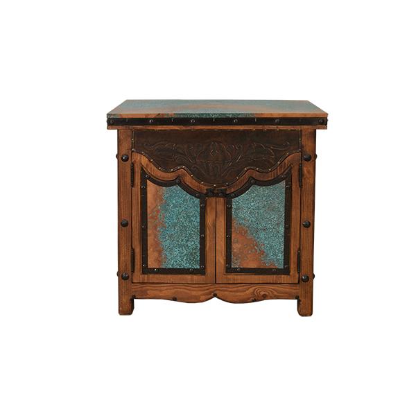 Horse Canyon Console Cabinet With Tooled Leather And Copper Accents