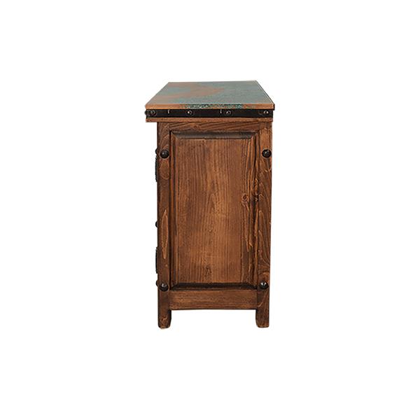 Horse Canyon Console Cabinet With Tooled Leather And Copper Accents
