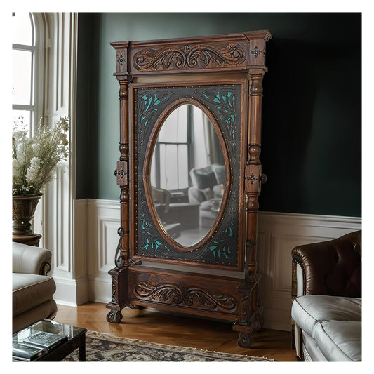 Capote Peak Leather Free Standing Mirror, Turquoise, Adjustable