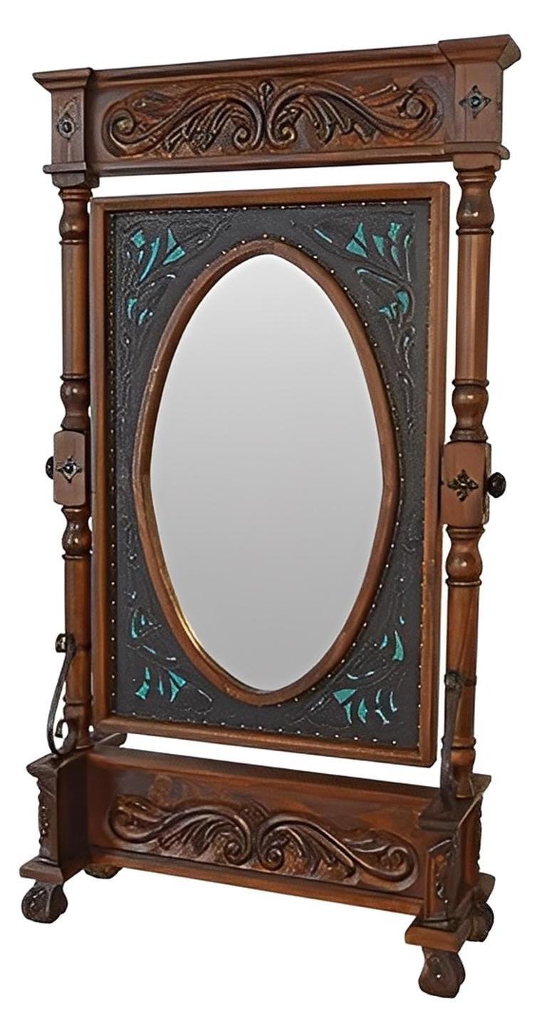 Capote Peak Leather Free Standing Mirror, Turquoise, Adjustable