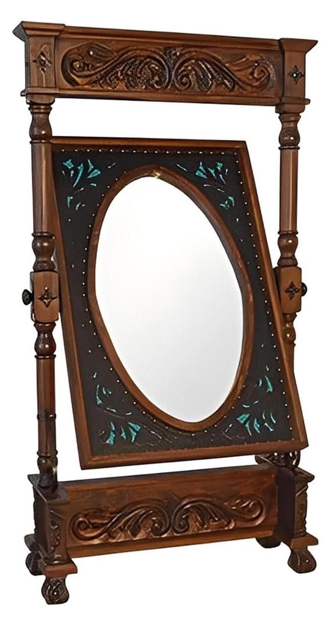 Capote Peak Leather Free Standing Mirror, Turquoise, Adjustable