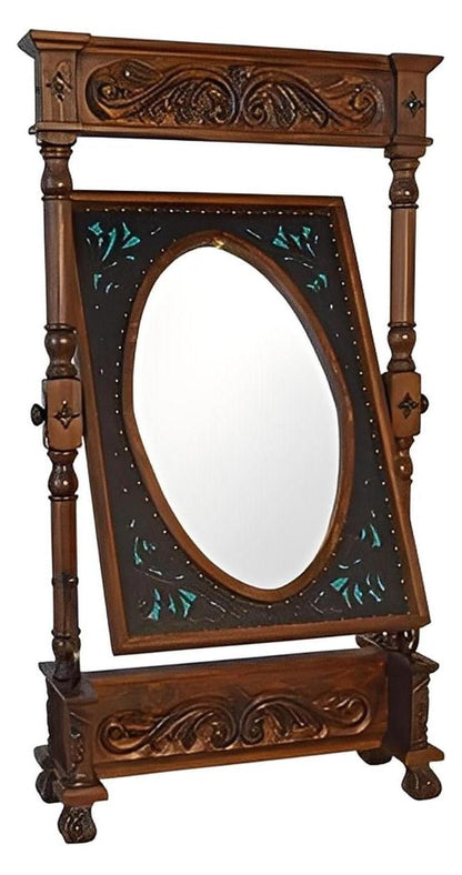 Capote Peak Leather Free Standing Mirror, Turquoise, Adjustable