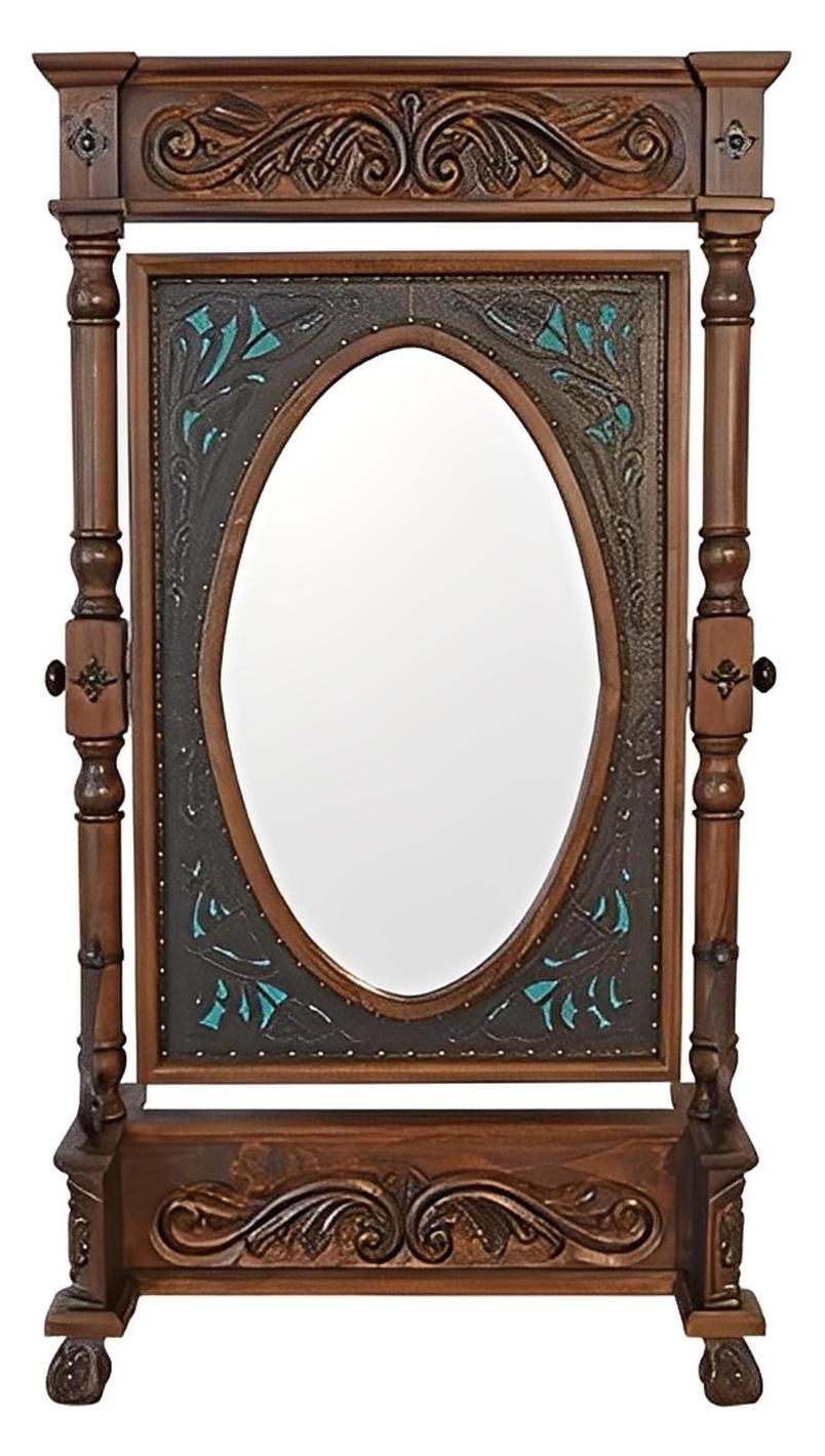 Capote Peak Leather Free Standing Mirror, Turquoise, Adjustable