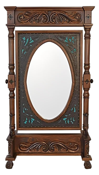Capote Peak Leather Free Standing Mirror, Turquoise, Adjustable