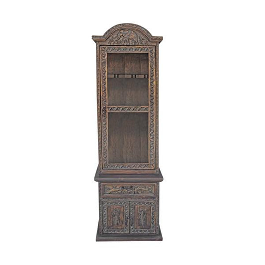 Safari Crest Gun Display Cabinet with Built-In Rack | Hand-Carved Elephant Motif | Glass Front