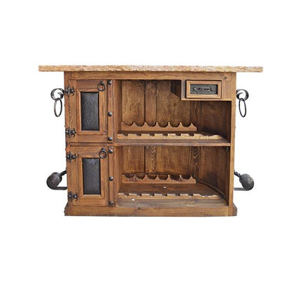 Sierra Stone Half-Round Curved Home Bar with Forged Iron Accents & Leather Panels