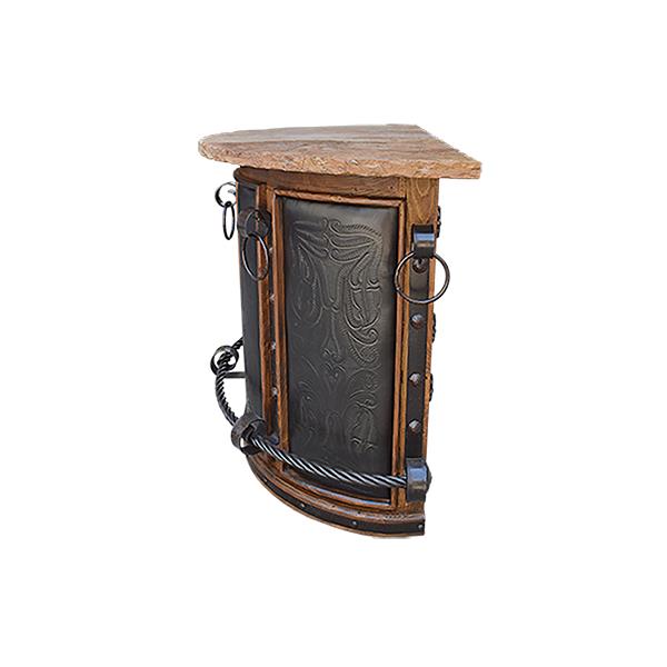 Sierra Stone Half-Round Curved Home Bar with Forged Iron Accents & Leather Panels