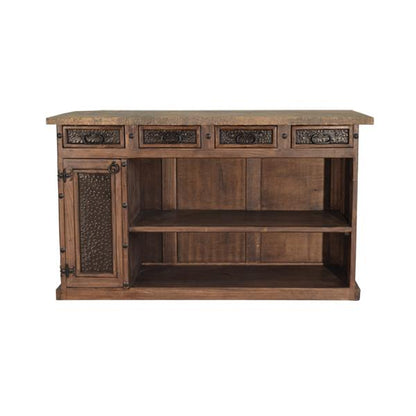 Ironclad Forge Bar with Chiseled Stone Top & Hammered Steel Panels
