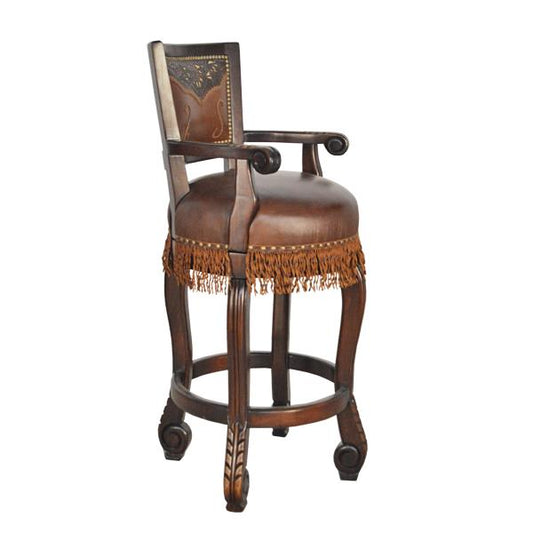 Genuine Leather Western Barstool with Caramel Fringe (2 or 3 Pack) 30"