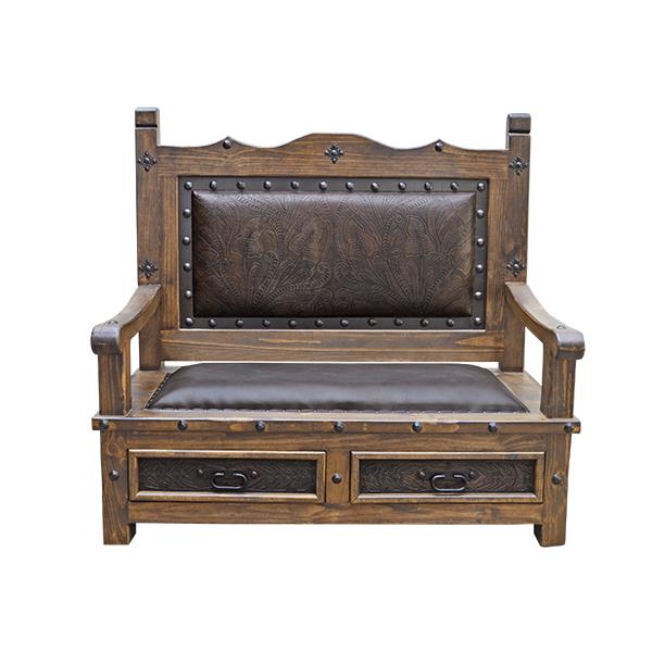 South Hill Tooled Leather Bench With Drawers
