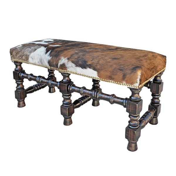 Two Rivers Canyon Hand Turned Base, Cowhide Top Footstool